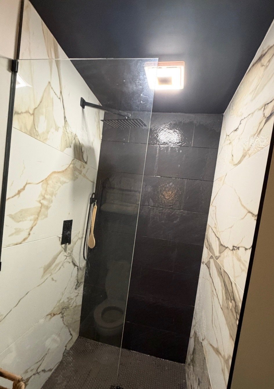 Finished tiled walk-in shower